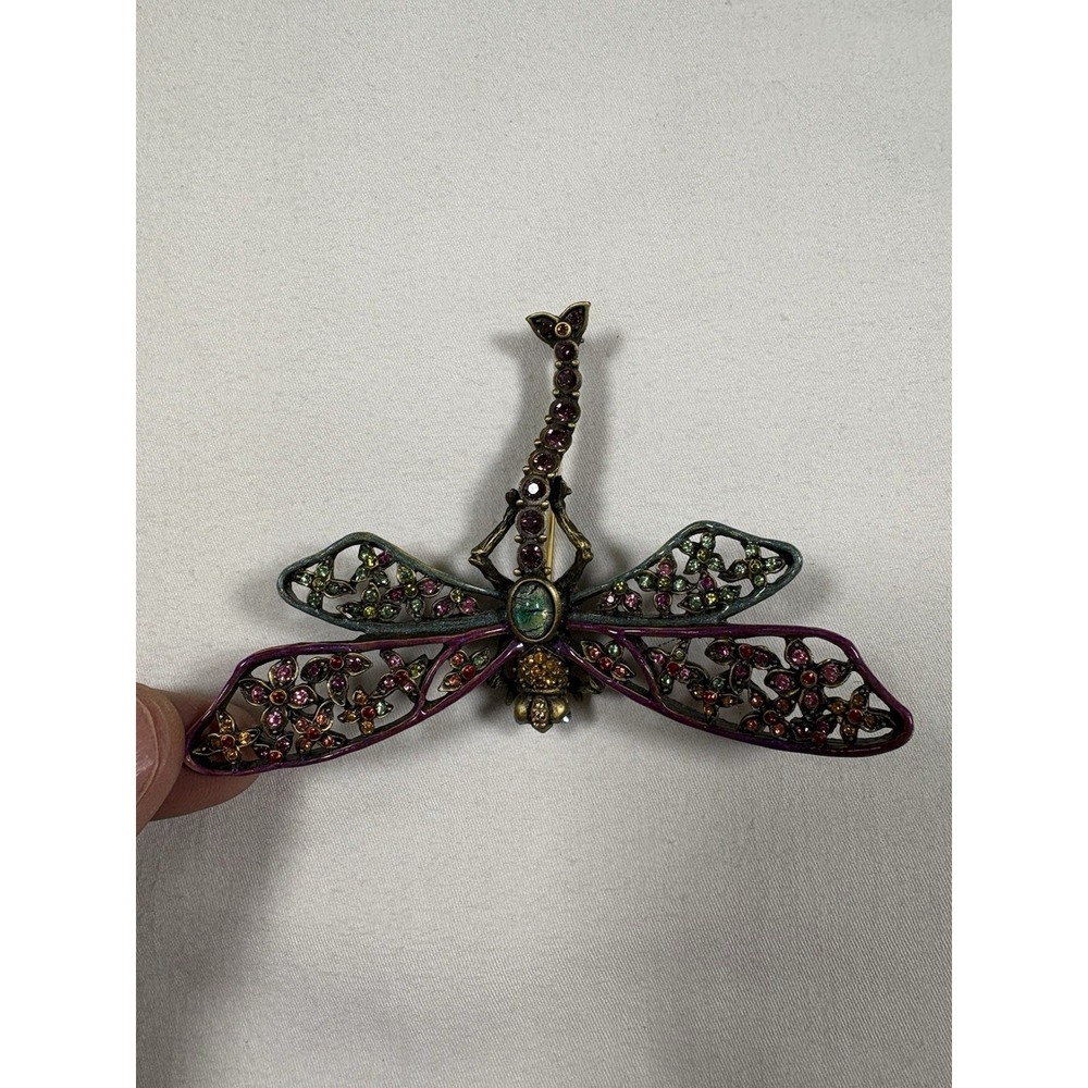 Jay Strongwater Dragonfly Brooch Pin Enamel Swarovski Crystal Rhinestone Large